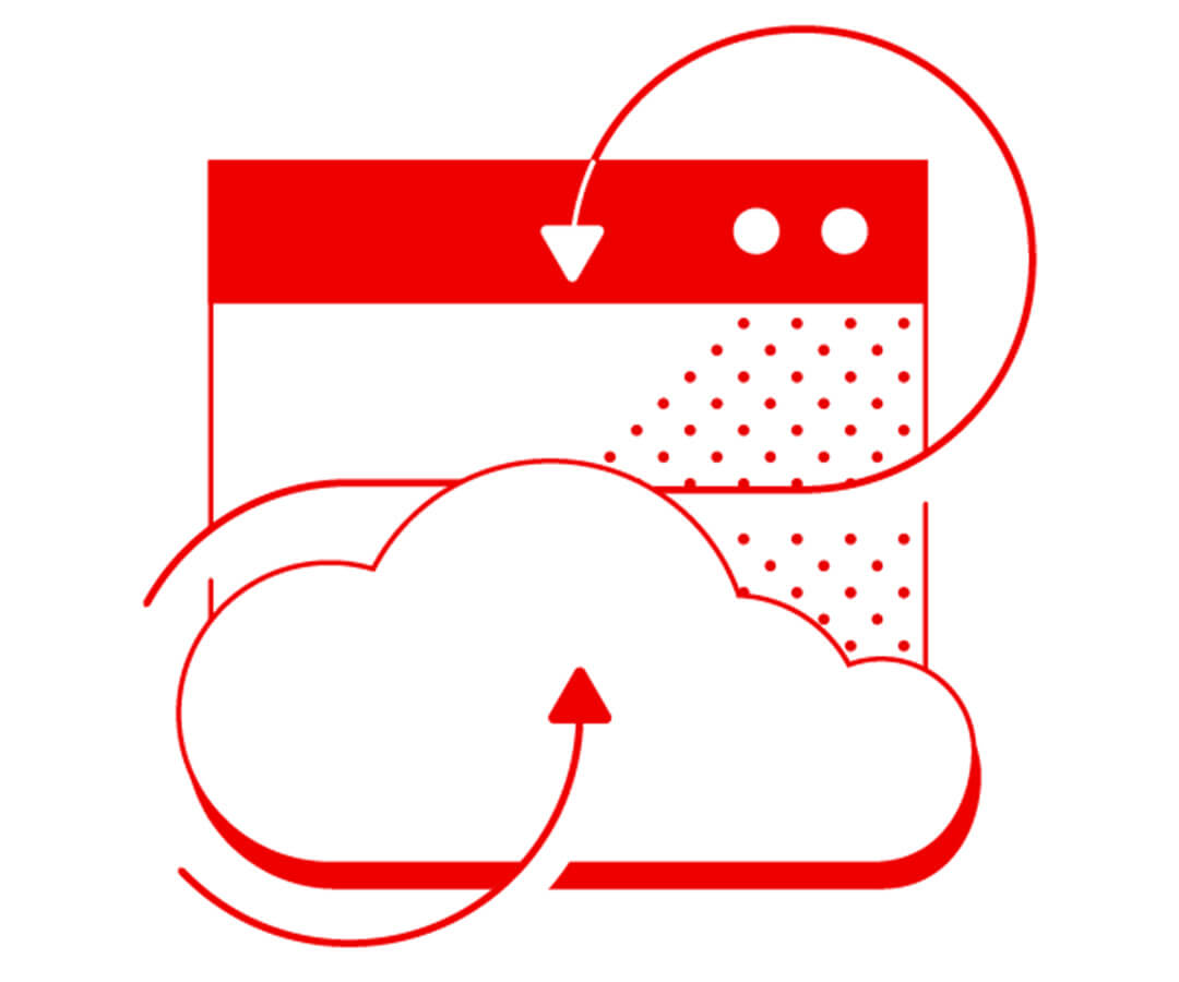 Red illustration of cloud iterating around webpage